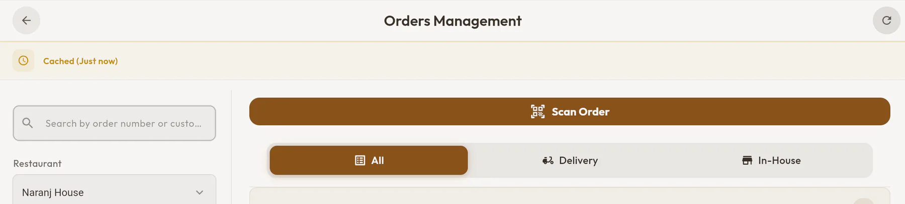 English left-to-right Orders Management interface